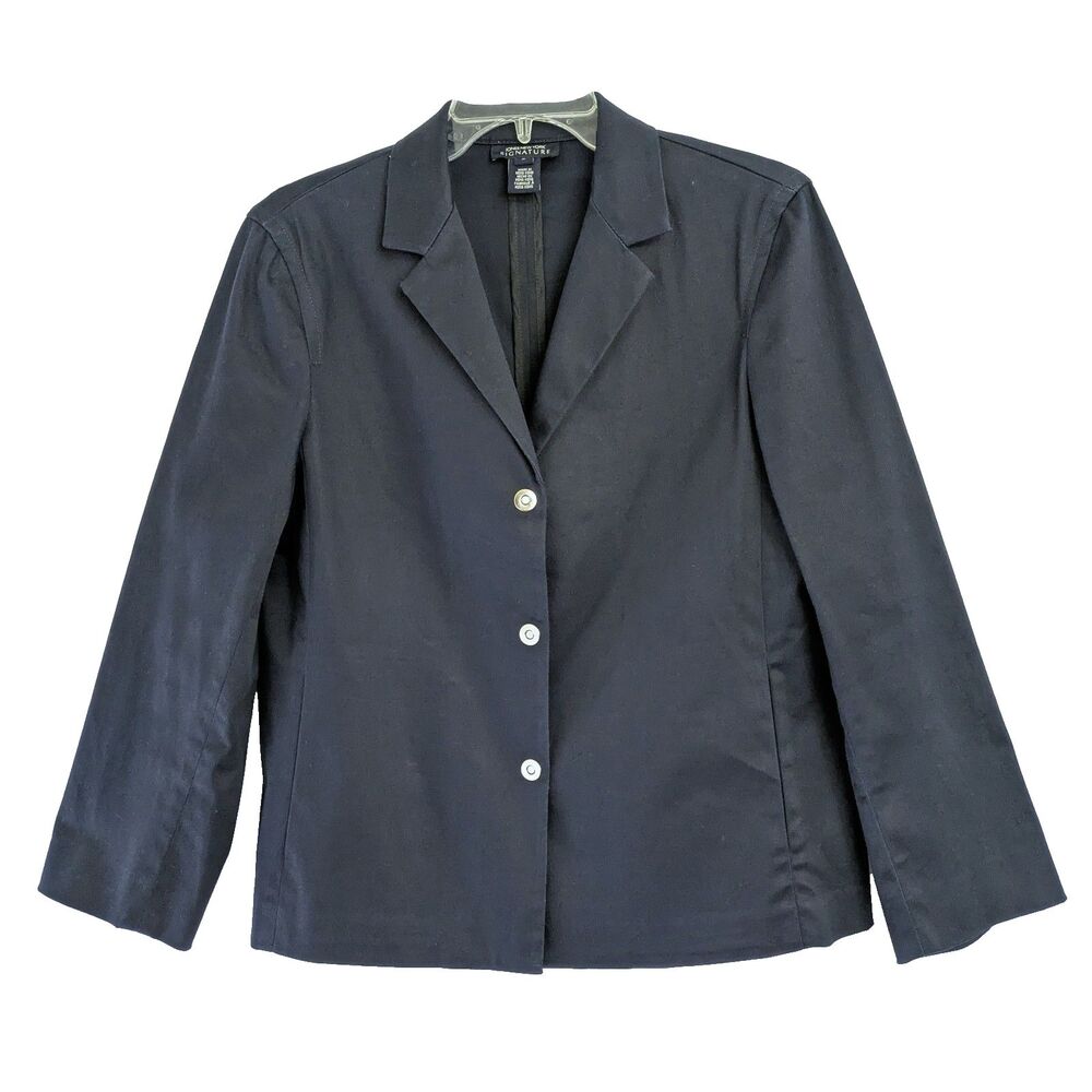Jones New York Signature Navy Blue Blazer Size L Silver Snap Button Career